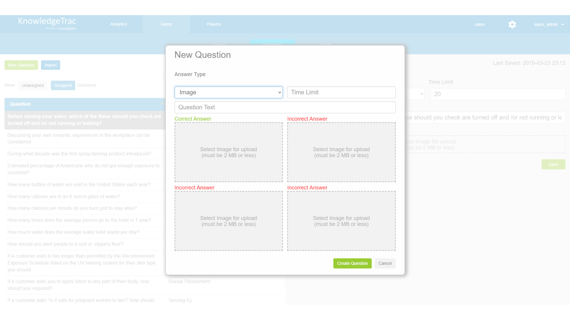 new questions modal
