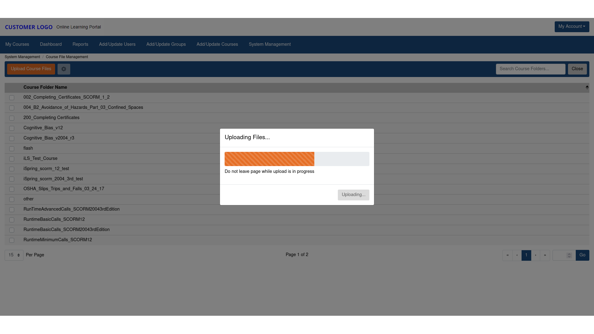 course file upload page