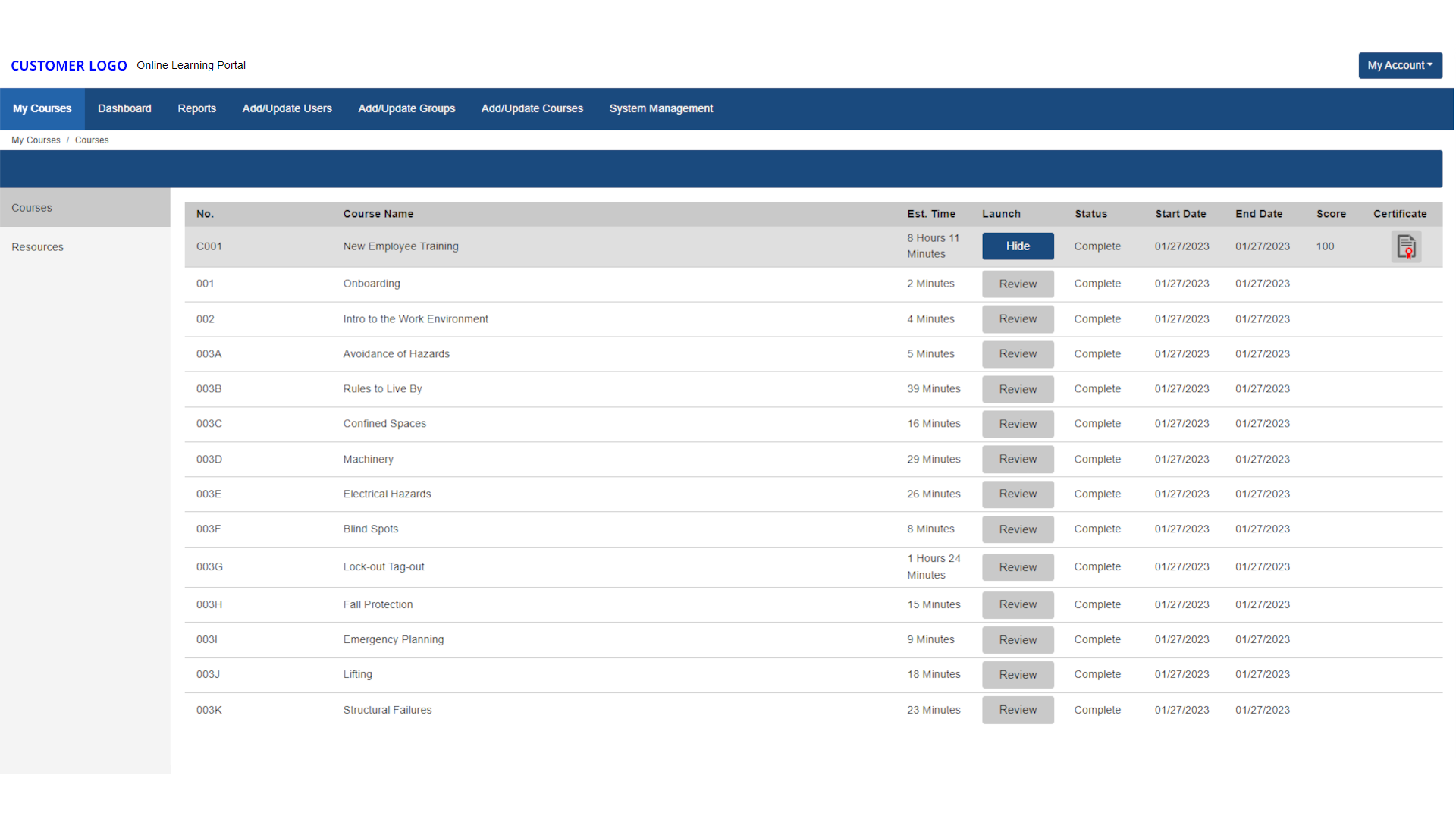 redesigned my courses page