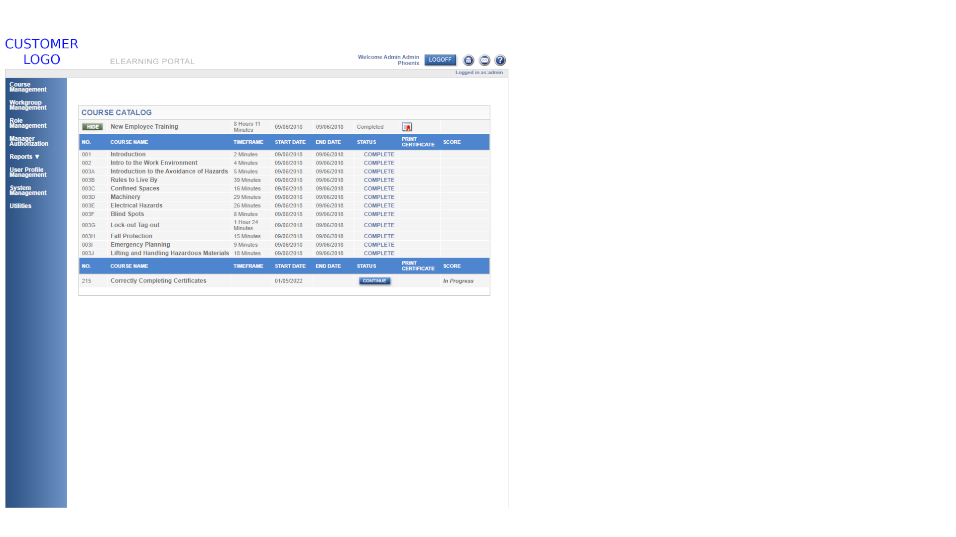old my courses page
