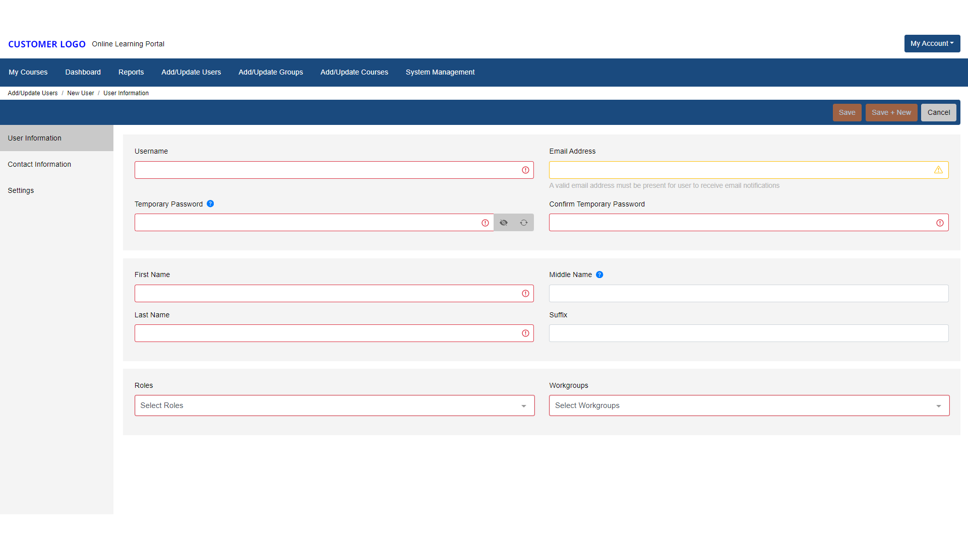 redesigned new user page
