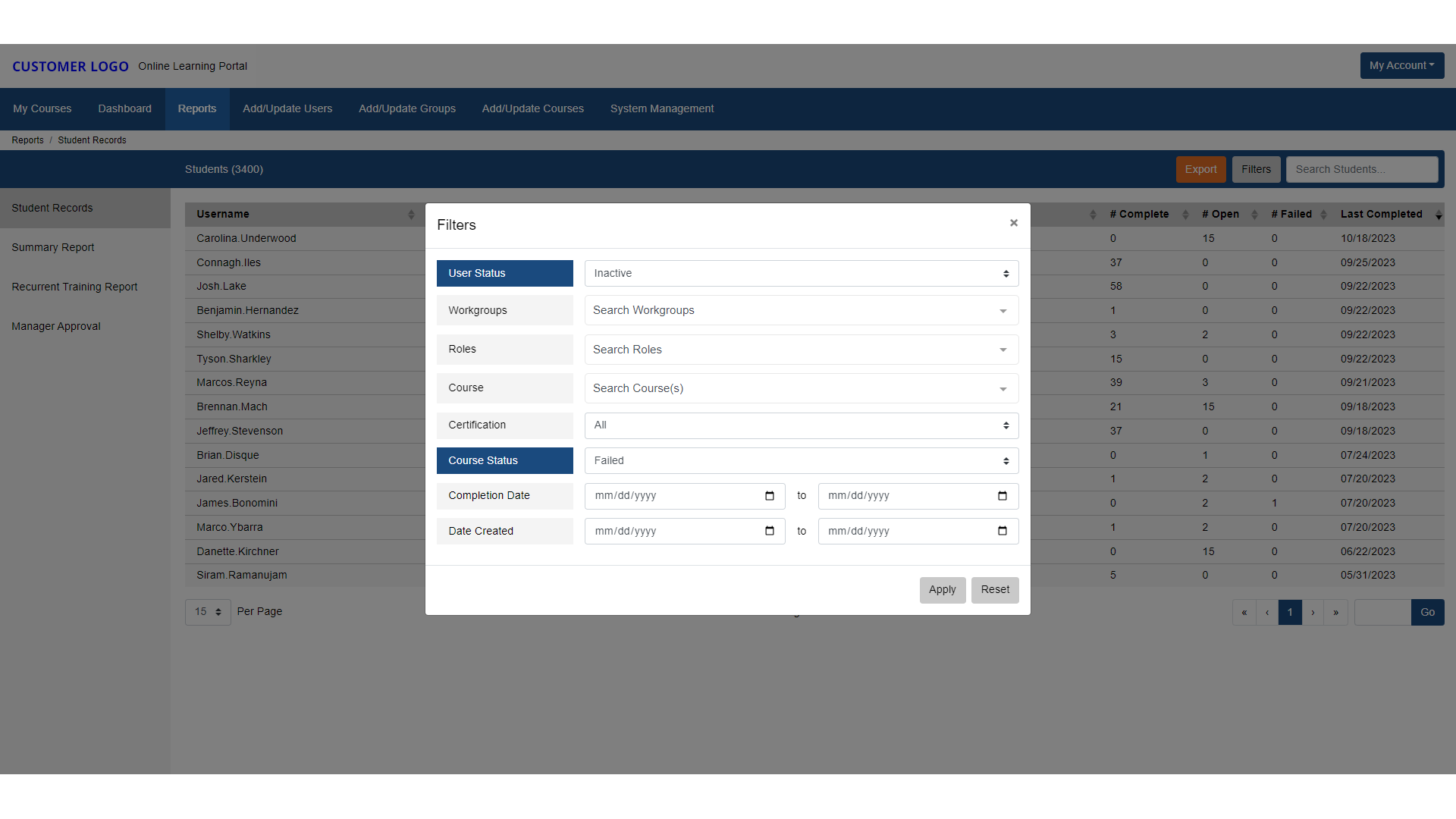 reports filters